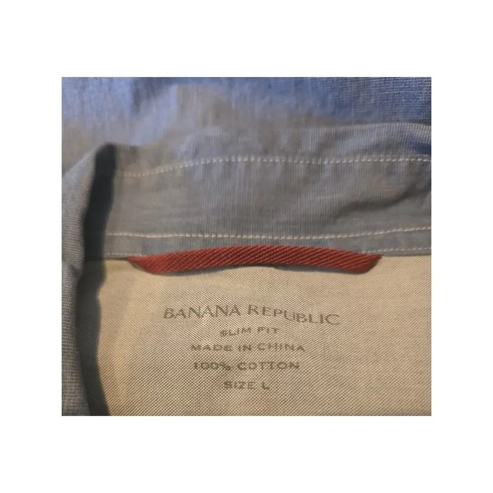 Banana‎ Republic Button Up Shirt Men Sz L Slim Fit Blue Long Sleeve Pockets